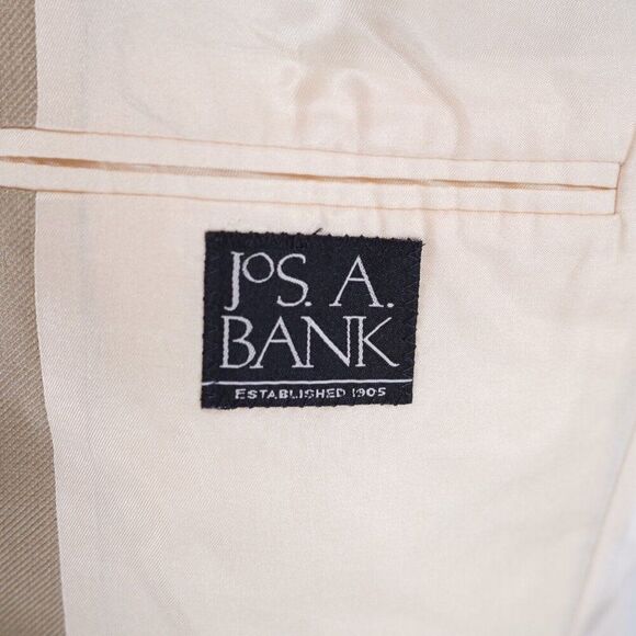 Jos A Bank Wool Silk Ramie Woven Wool Tan 2 Button Blazer 40R Tagged 41R - Picture 8 of 13